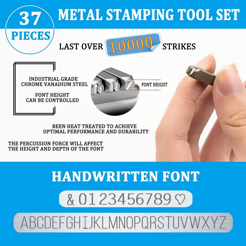 BESTNULE Metal Stamping Kit, Number and Letter Stamp Set (A-Z, 0-9 and &, Love Symbol), Industrial Grade Hardened Carbon Steel, Perfect for Imprinting Metal, Wood, Plastic, Leather (1/8", 3MM) - Image 3